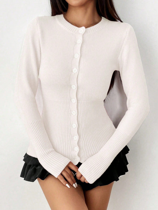 Moosta chaqueta de punto de estilo casual y versatil de color liso para otono/invierno