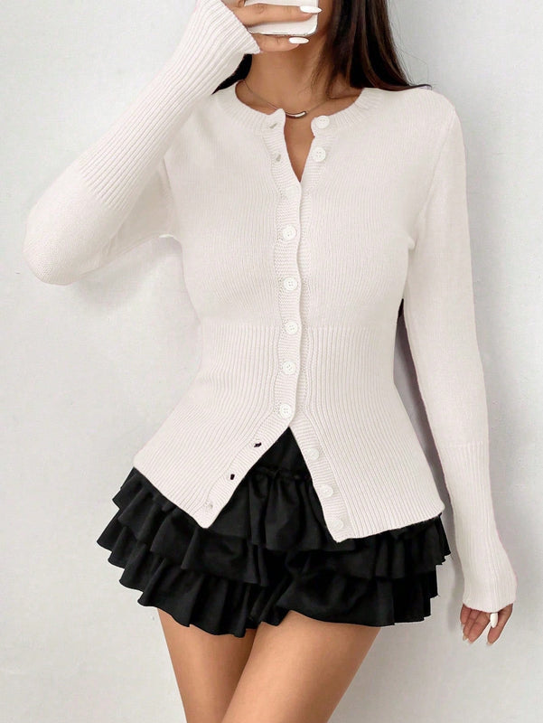 Moosta chaqueta de punto de estilo casual y versatil de color liso para otono/invierno