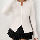 Moosta mujer chaqueta de punto de unicolor con cuello redondo, manga larga, de abotonadura sencilla, versatil y de moda, para otono/invierno