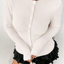 Moosta mujer chaqueta de punto de unicolor con cuello redondo, manga larga, de abotonadura sencilla, versatil y de moda, para otono/invierno