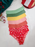 Set de 7 piezas/paquete de tangas de tiro bajo con estampado navideno para mujeres