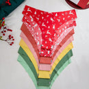 Set de 7 piezas/paquete de tangas de tiro bajo con estampado navideno para mujeres