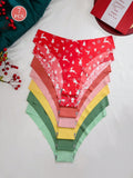 Set de 7 piezas/paquete de tangas de tiro bajo con estampado navideno para mujeres