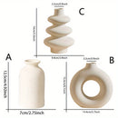 Conjunto de 3 jarrones de cerámica boho, forma oblonga, blanco, trío de jarrones decorativos para decoración del hogar y centros de mesa con flores secas y hierba persa.