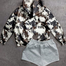 Muchic sudadera con capucha con estampado de leopardo minimalista informal, impreso en toda la prenda, otono invierno