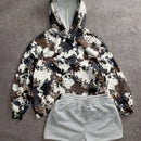 Muchic sudadera con capucha con estampado de leopardo minimalista informal, impreso en toda la prenda, otono invierno