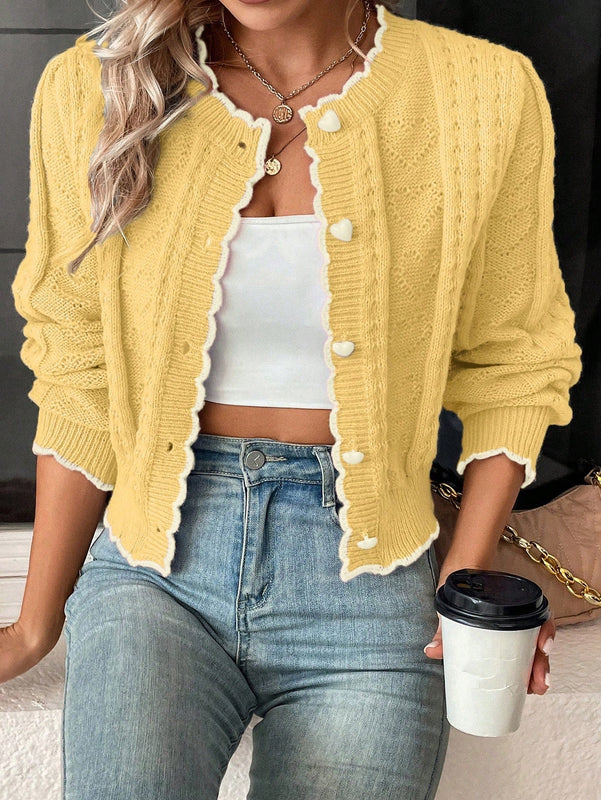Franclia cardigan casual corto de punto con botones con forma de corazon para mujer, para otono/invierno