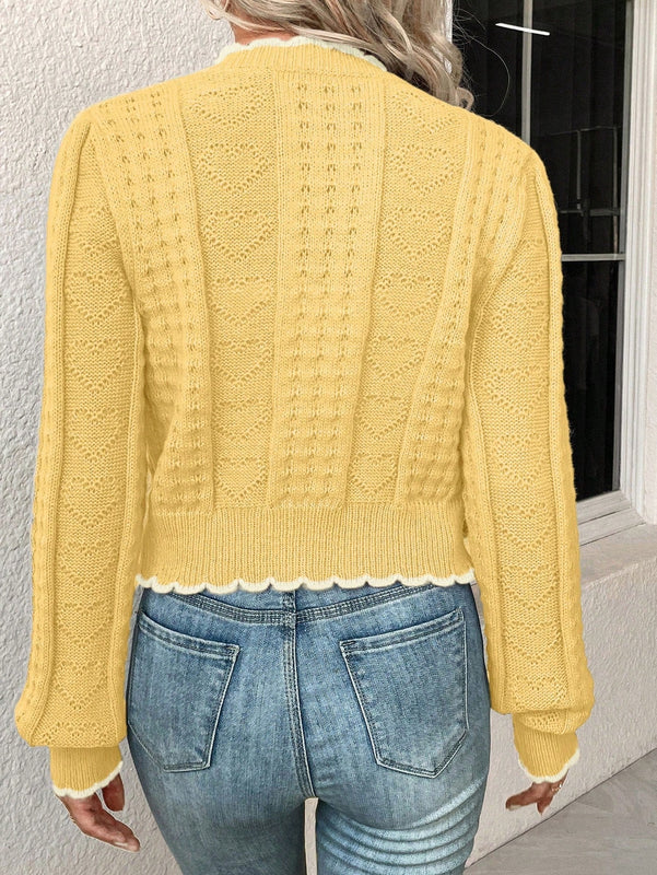 Franclia cardigan casual corto de punto con botones con forma de corazon para mujer, para otono/invierno