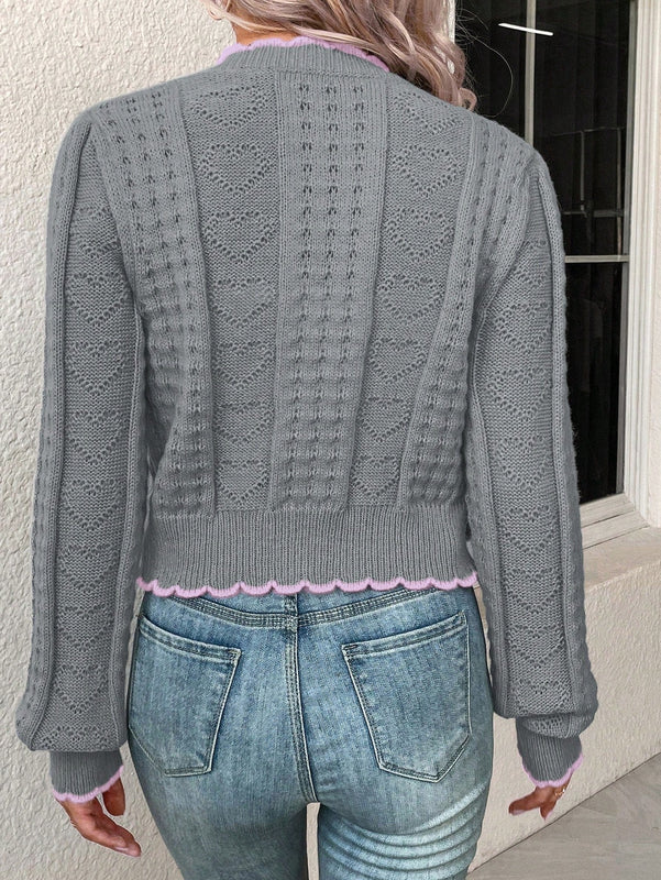 Franclia cardigan casual de mujer con borde de concha de color contrastante, para otono