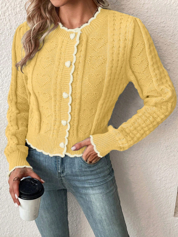 Franclia cardigan casual corto de punto con botones con forma de corazon para mujer, para otono/invierno