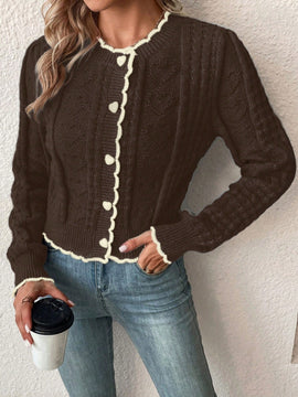 Franclia cardigan casual corto de punto con botones con forma de corazon para mujer, para otono/invierno