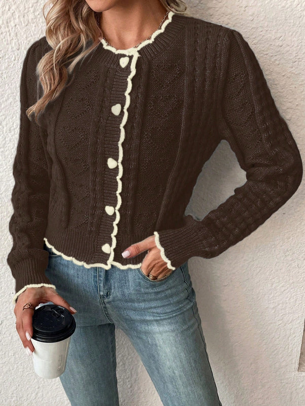 Franclia cardigan casual corto de punto con botones con forma de corazon para mujer, para otono/invierno