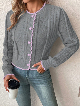 Franclia cardigan casual corto de punto con botones con forma de corazon para mujer, para otono/invierno