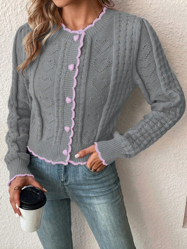 Franclia cardigan casual corto de punto con botones con forma de corazon para mujer, para otono/invierno