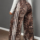 Slayr pantalones anchos de estilo informal deportivo con estampado de leopardo y rayas laterales de contraste, cintura con cordon