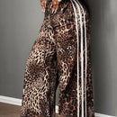 Slayr pantalones anchos de estilo informal deportivo con estampado de leopardo y rayas laterales de contraste, cintura con cordon