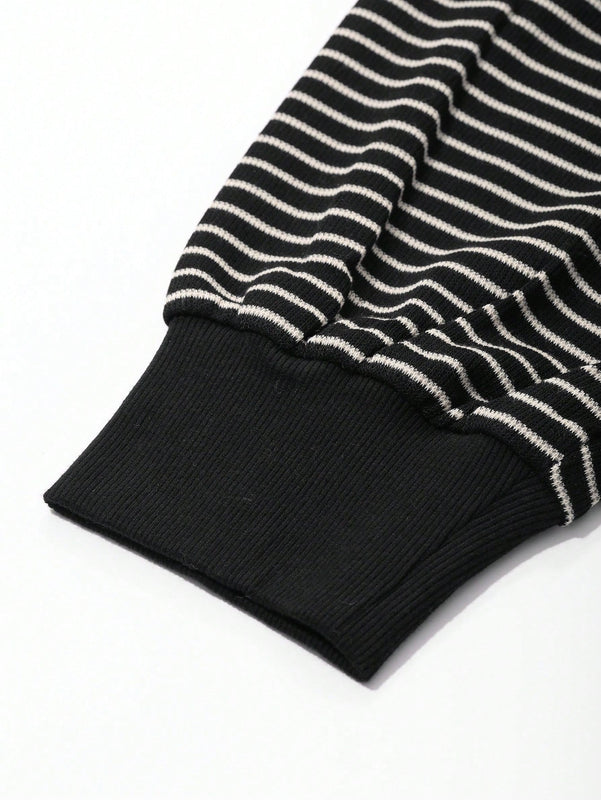 Dazy sudadera corta con capucha de manga larga de hombros caidos a rayas para mujer de primavera y otono