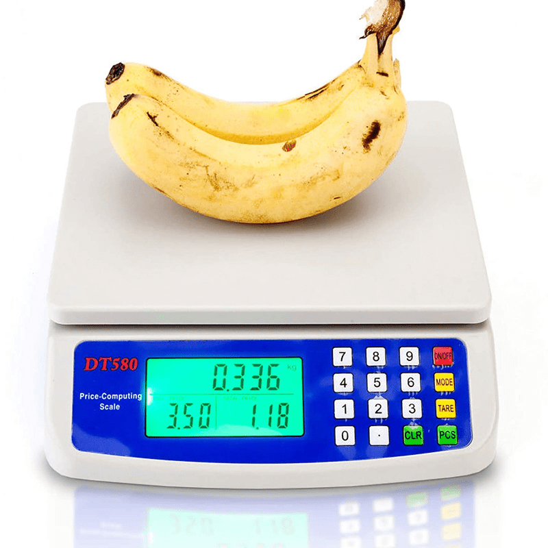 Báscula digital de cocina DT500, precisión de 30 kg/1 g, pantalla LCD, plástico, sin contacto con alimentos, con alimentación por batería, para medición de peso.