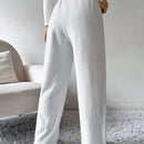Prive pantalones de pierna ancha de mujer elegantes y casuales de color blido con cintura elastica, forrados de felpa y tejido jacquard. pantalones largos de estilo otono-invierno de terciopelo calidos con cuerda trenzada