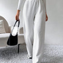 Prive pantalones de pierna ancha de mujer elegantes y casuales de color blido con cintura elastica, forrados de felpa y tejido jacquard. pantalones largos de estilo otono-invierno de terciopelo calidos con cuerda trenzada