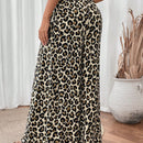 Lune pantalones de mujer de pierna ancha con cintura elastica y estampado de leopardo, atuendo casual para vacaciones o profesores