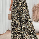Lune pantalones de mujer de pierna ancha con cintura elastica y estampado de leopardo, atuendo casual para vacaciones o profesores