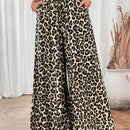 Lune pantalones de mujer de pierna ancha con cintura elastica y estampado de leopardo, atuendo casual para vacaciones o profesores