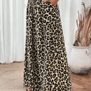 Lune pantalones de mujer de pierna ancha con cintura elastica y estampado de leopardo, atuendo casual para vacaciones o profesores