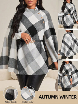 Lady abrigo de mujer de manga larga con cuello alto, botones dorados, estilo elegante para ocasiones casuales, de fiesta, boda, de oficina, en otono e invierno, en colores negro, blanco y gris, talla grande, nuevo.