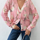 Tall cardigan casual con mangas largas, estampado floral y hombros caidos, rasgado, otono