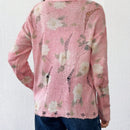 Tall cardigan casual con mangas largas, estampado floral y hombros caidos, rasgado, otono