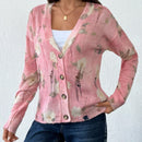 Tall cardigan casual con mangas largas, estampado floral y hombros caidos, rasgado, otono
