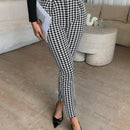 Pantalones casuales de traje negro de cintura alta para mujer con ajuste cenido y piernas anchas de 7-9cm