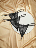 Set de 3 piezas de pantis de encaje transparente con diseno de lazo sexy para mujer