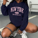 Essnce sudadera con capucha informal con cordon y estampa de letras, talla grande, para otono/invierno