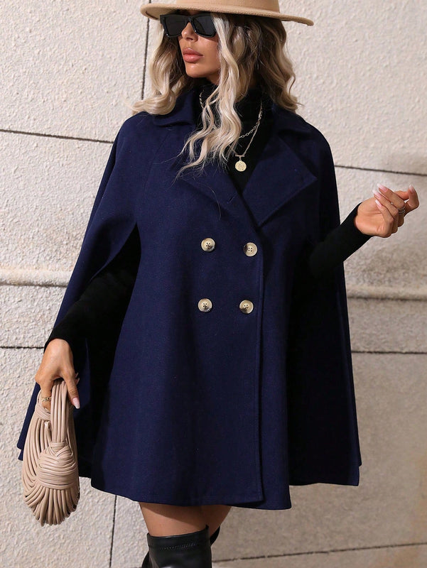 Clasi abrigo suelto con doble botonadura de moda para mujer en otono