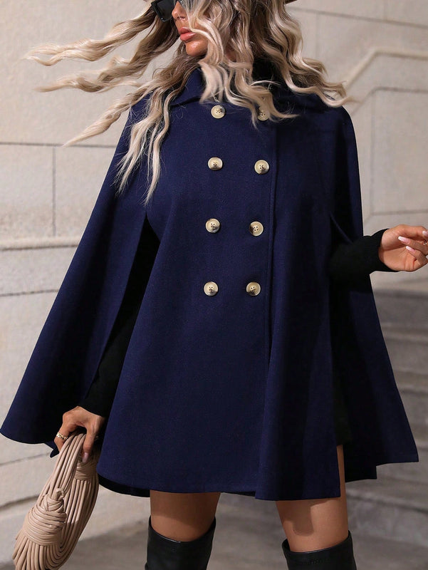 Clasi abrigo suelto con doble botonadura de moda para mujer en otono