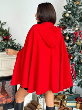 Ezwear capa con capucha de unicolor para mujer, elegante abrigo de invierno