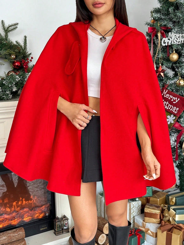 Ezwear capa con capucha de unicolor para mujer, elegante abrigo de invierno