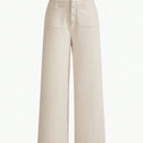 Motf premium pantalones de pernera ancha con bolsillo de parche y cierre de botones de lana