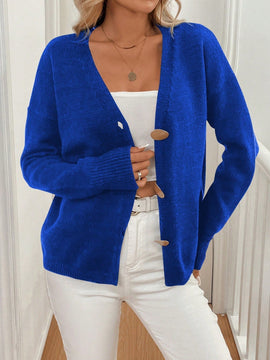 Lune cardigan casual de mujer de un solo botonadura, de manga larga y hombros caidos, en unicolor, para otono/invierno