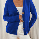 Lune cardigan casual de una sola botonadura de manga larga con caida en los hombros, de color liso, para otono/invierno, para mujer