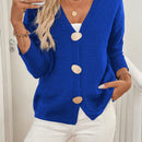 Lune cardigan casual de mujer de un solo botonadura, de manga larga y hombros caidos, en unicolor, para otono/invierno