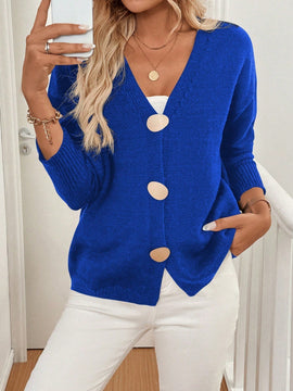Lune cardigan casual de mujer de un solo botonadura, de manga larga y hombros caidos, en unicolor, para otono/invierno