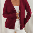 Lune cardigan de punto de manga larga con cuello en v y botones frontales, de corte casual