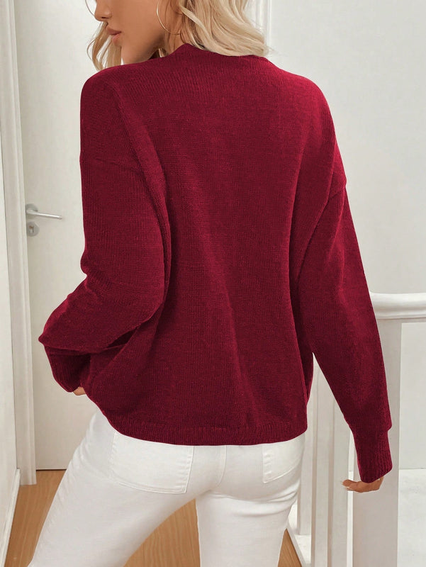 Lune cardigan de punto de manga larga con cuello en v y botones frontales, de corte casual