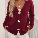 Lune cardigan casual de una sola botonadura de manga larga con caida en los hombros, de color liso, para otono/invierno, para mujer