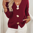 Lune cardigan de punto de manga larga con cuello en v y botones frontales, de corte casual