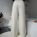 Ezwear pantalones anchos de tiro alto con bolsillo sesgado y cintura elastica para mujer en color beige