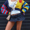 Chaqueta de punto con botones de estilo casual, colorida y con letra, chaqueta de punto de moda, ropa urbana de tendencia